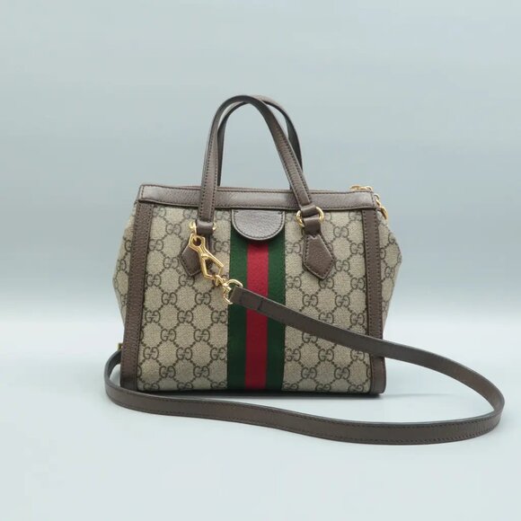 100% Authentic GUCCI Ophidia Top Handle Brown GG Canvas Satchel - Picture 2 of 12